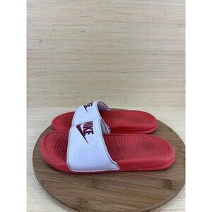 Nike Benassi JDI Red White Leather Sandal Slides Womens Size 8